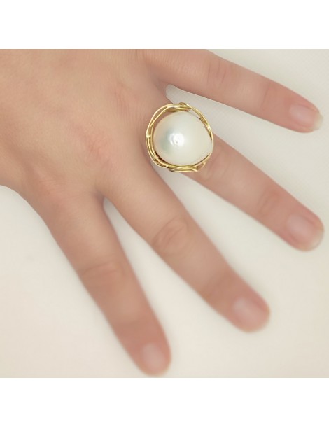 anillo mujer oro 18k perla grande