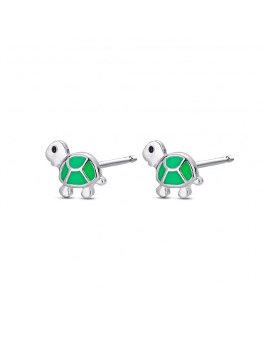 pendientes tortugas verde esmalte niña plata