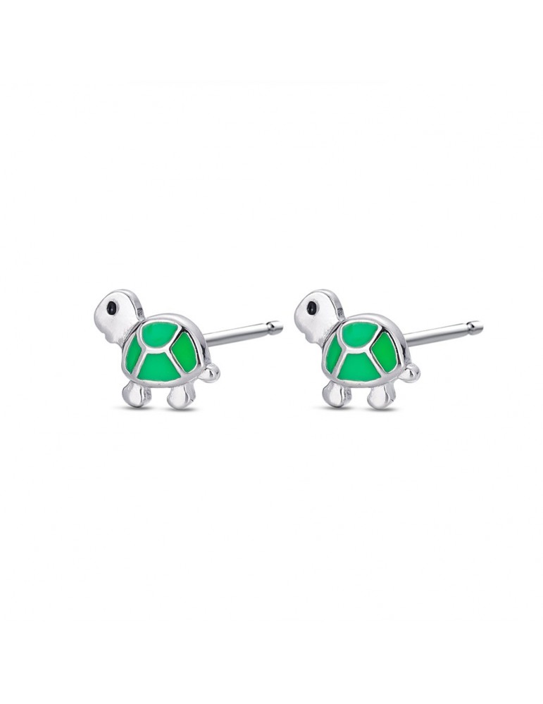 pendientes tortugas verde esmalte niña plata