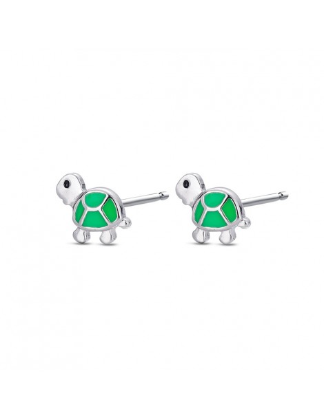 pendientes tortugas verde esmalte niña plata