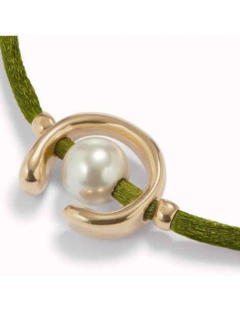 pulsera mujer perla shell e hilo verde oro