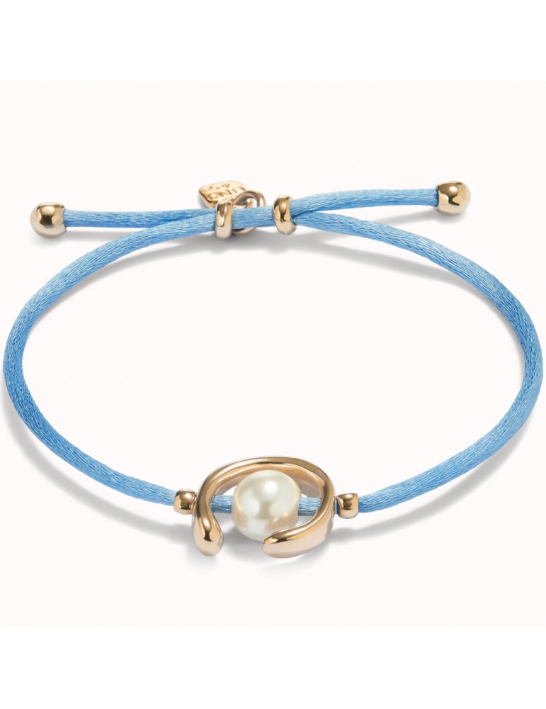 pulsera uno de 50 azul dorada perla