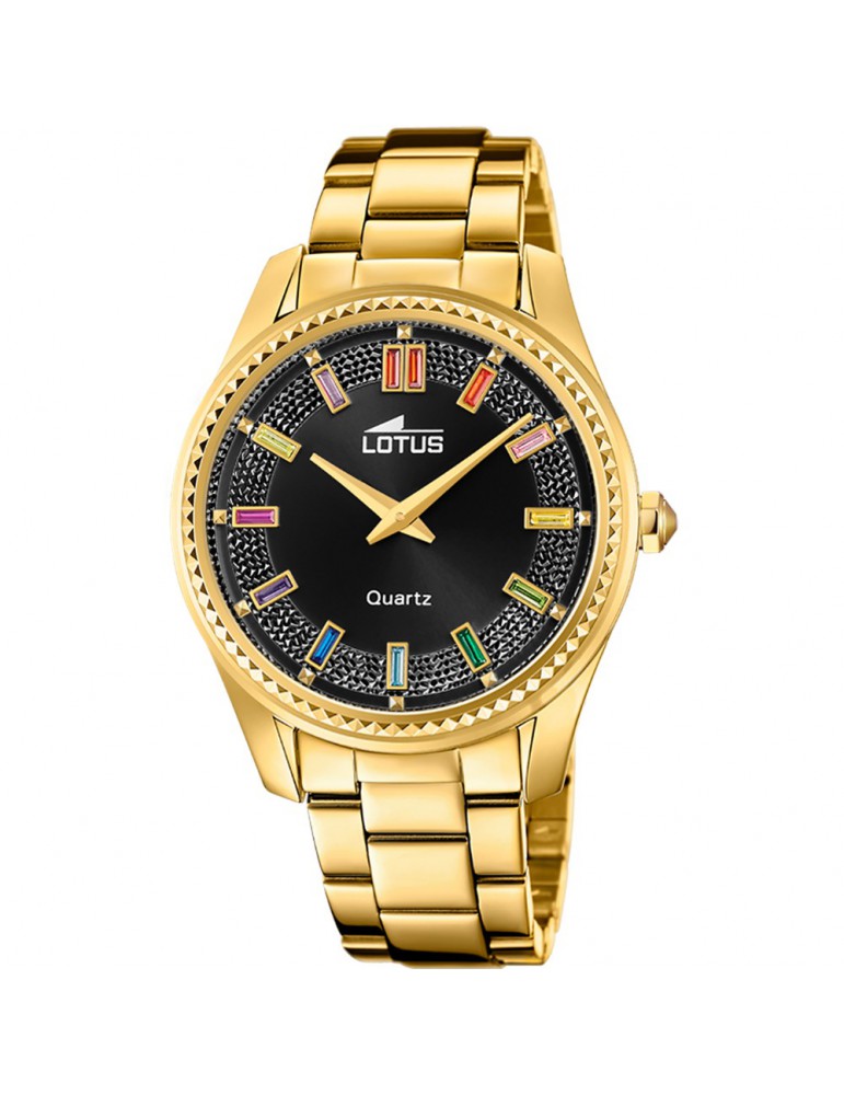 reloj lotus mujer dorado esfera negra