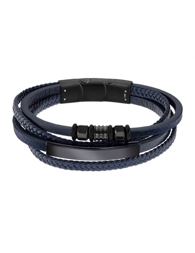 pulsera cuero azul hombre