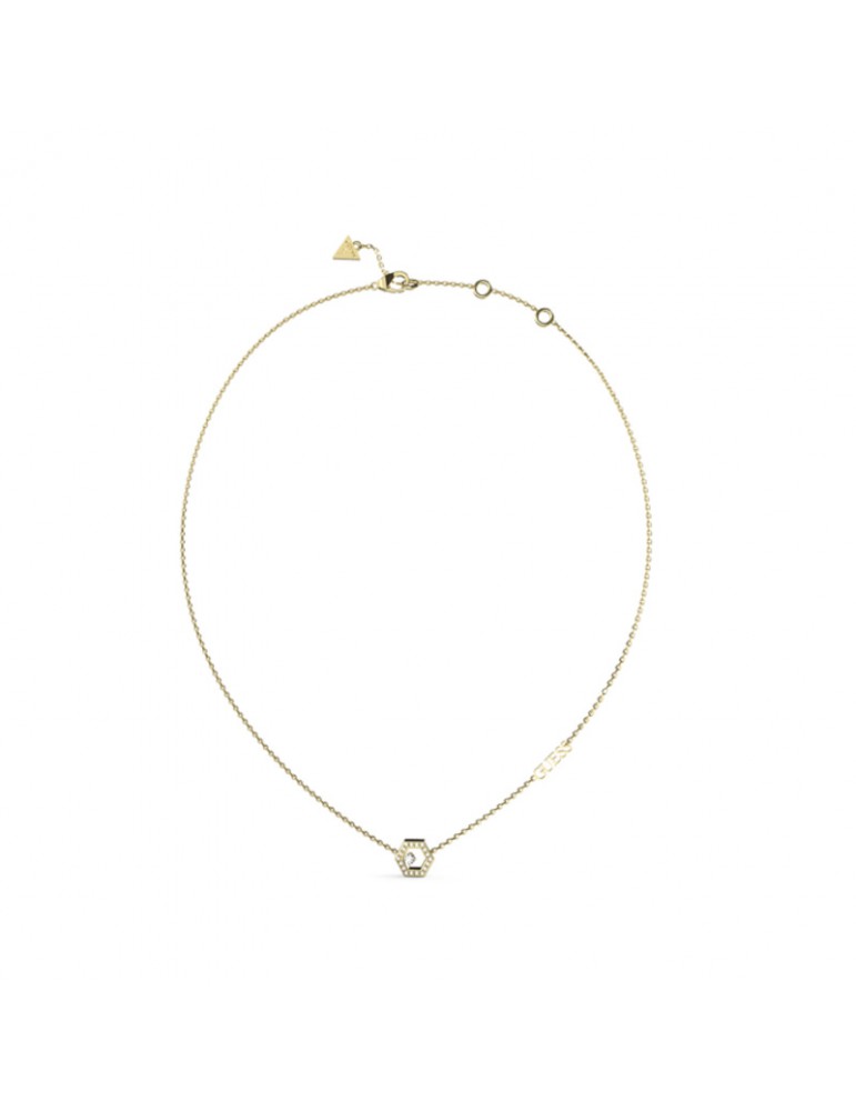 collar guess mujer acero dorado hexágono