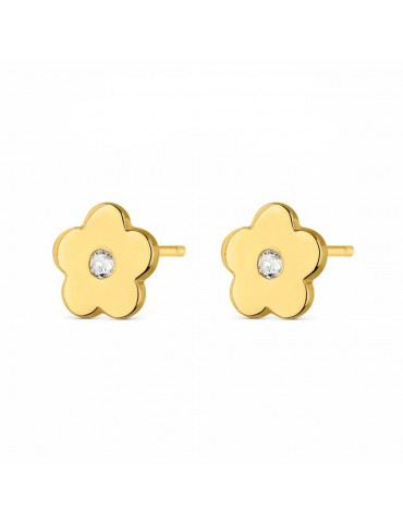 pendientes plata flor dorada